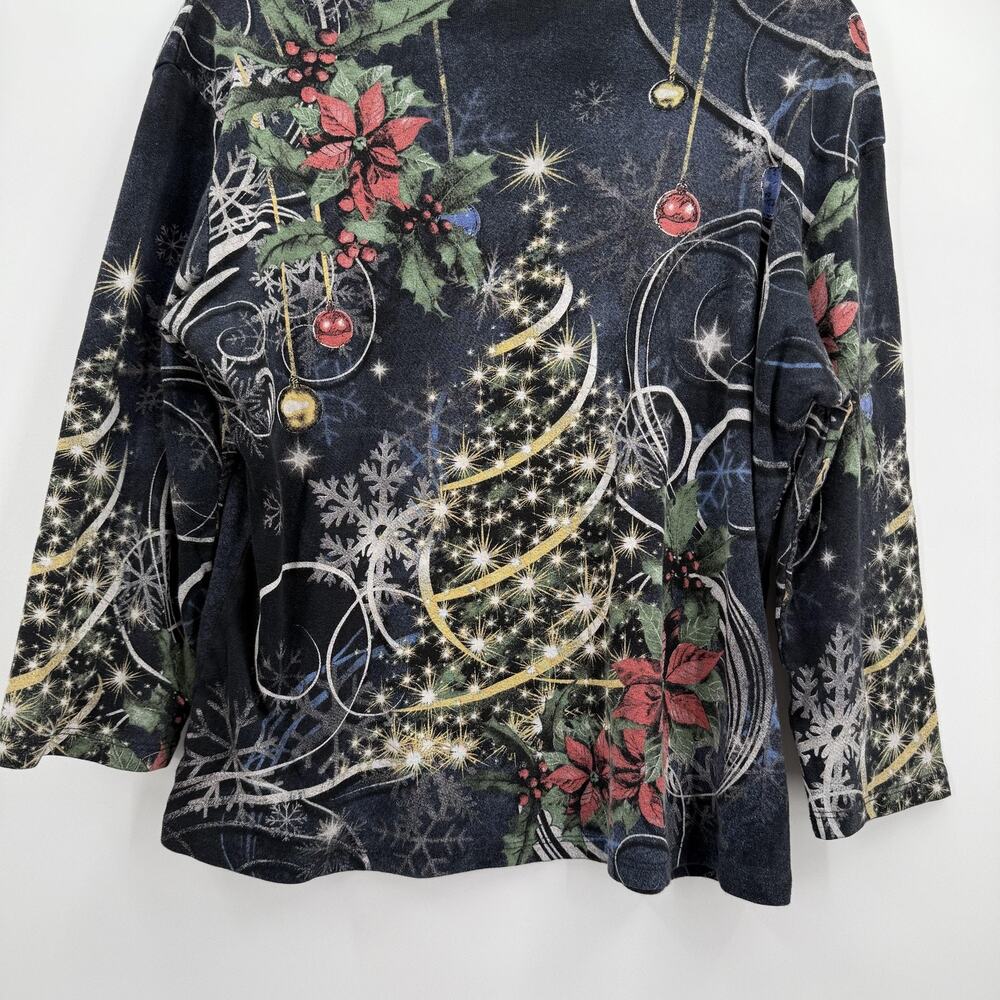 Jess & Jane Shirt Womens Xl Black Christmas Joy Tree Poinsettia Holiday Usa View 4
